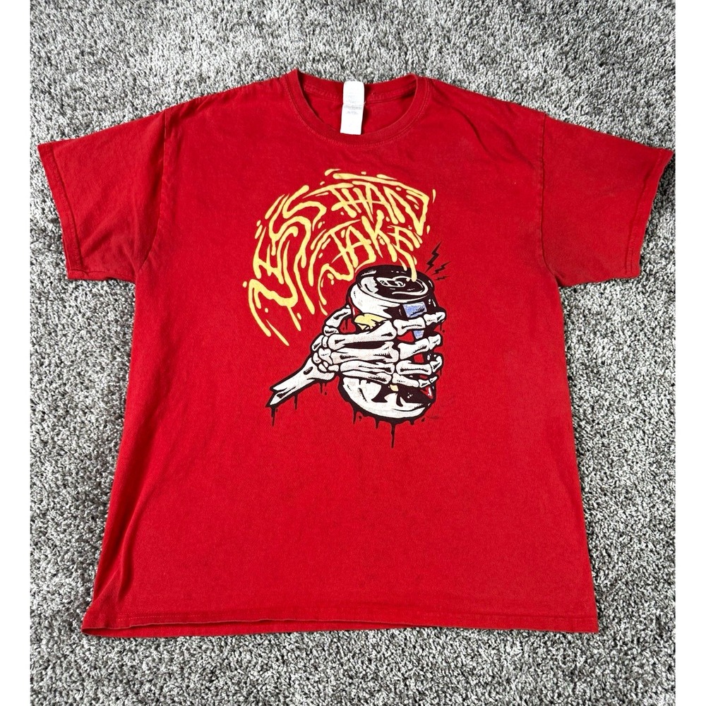 Gildan Heavy Cotton Men's L Red Skeleton Graphic Crew Neck Short Sleeve Tee